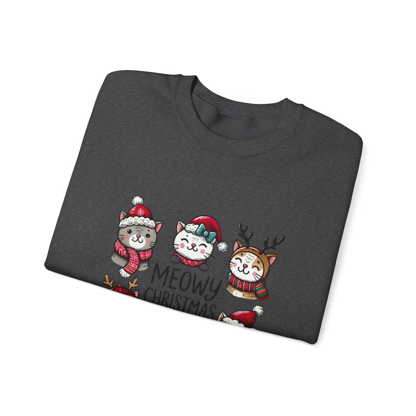Holiday Sweatshirt — "Meowy Christmas" Cute Cat Crewneck for Cat Lovers