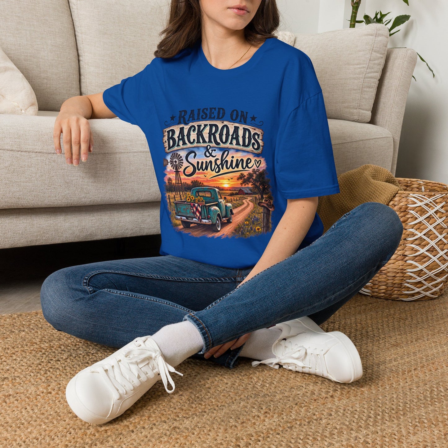 Raised on Backroads & Sunshine T-Shirt — Vintage Country Sunset Tee
