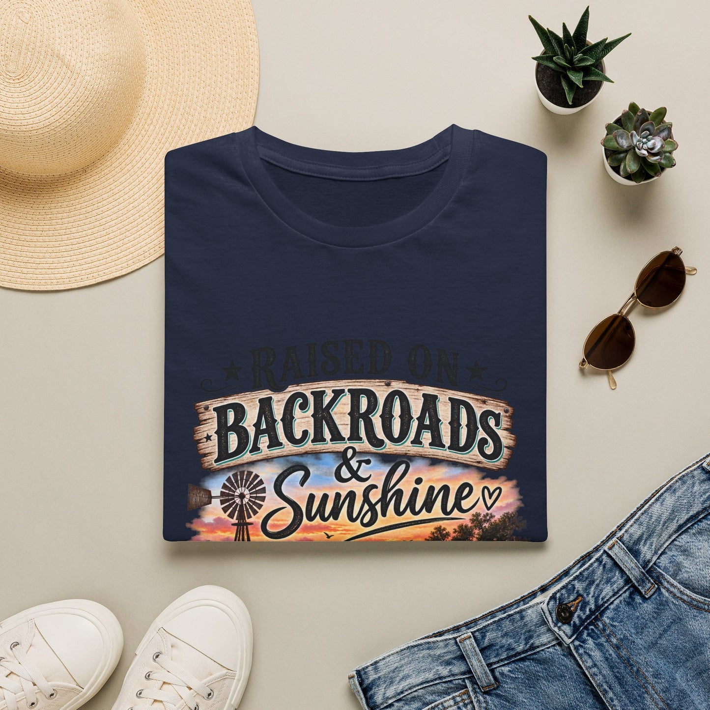 Raised on Backroads & Sunshine T-Shirt — Vintage Country Sunset Tee
