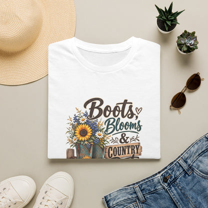 Boots, Blooms & Country Roots T-Shirt — Sunflower Cowboy Boot Graphic Tee