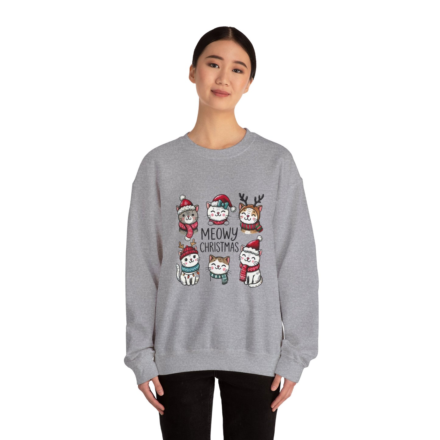 Holiday Sweatshirt — "Meowy Christmas" Cute Cat Crewneck for Cat Lovers