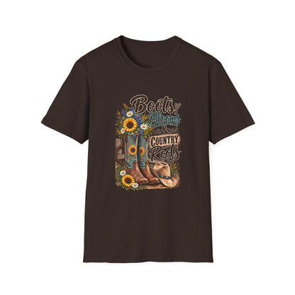 Boots, Blooms & Country Roots T-Shirt — Sunflower Cowboy Boot Graphic Tee