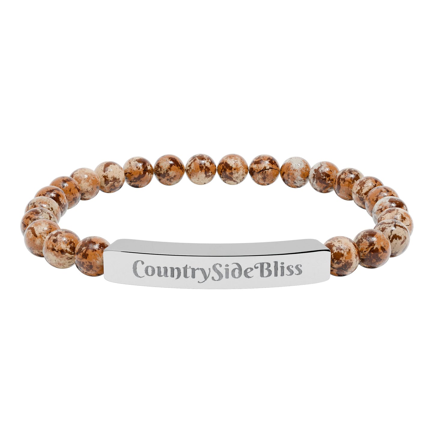 Engravable Natural Stone Bead Bracelet — Personalized Bar Stretch Bracelet