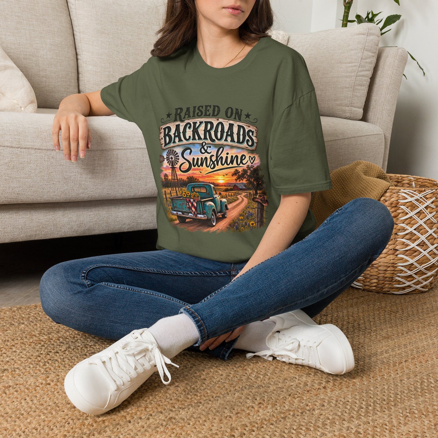Raised on Backroads & Sunshine T-Shirt — Vintage Country Sunset Tee