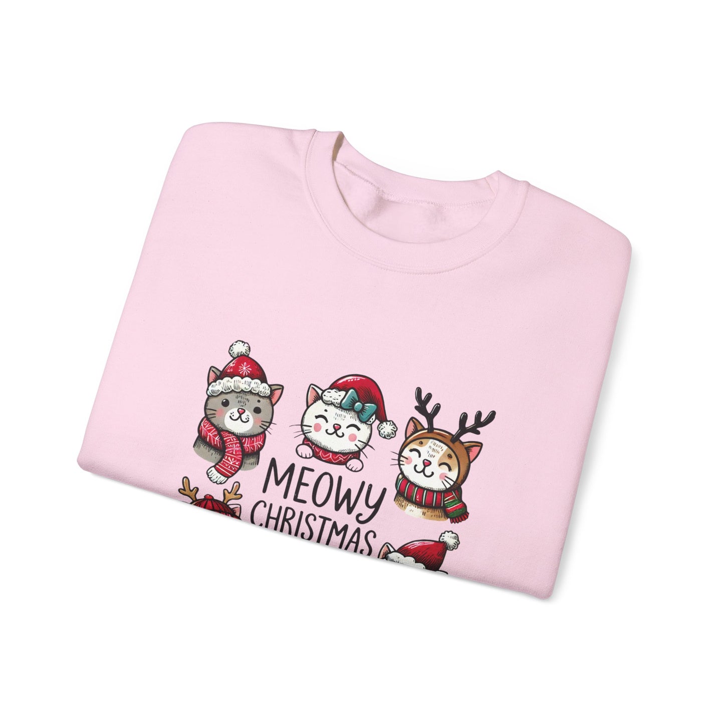 Holiday Sweatshirt — "Meowy Christmas" Cute Cat Crewneck for Cat Lovers