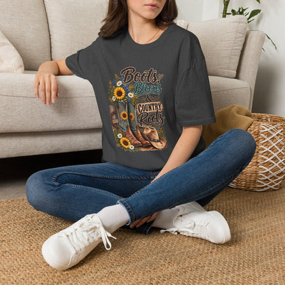 Boots, Blooms & Country Roots T-Shirt — Sunflower Cowboy Boot Graphic Tee