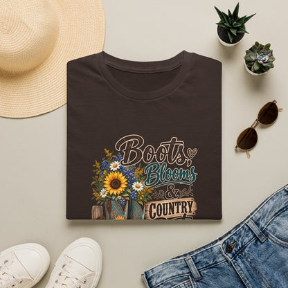 Boots, Blooms & Country Roots T-Shirt — Sunflower Cowboy Boot Graphic Tee