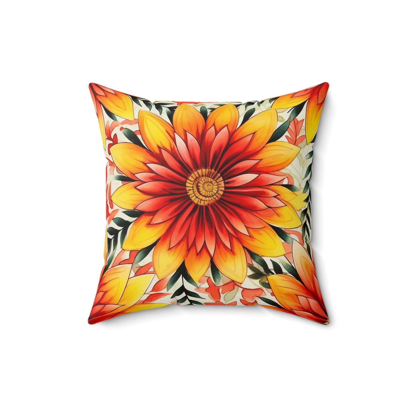 Sunburst Floral Throw Pillow — Vibrant Orange & Yellow Decorative Cushion
