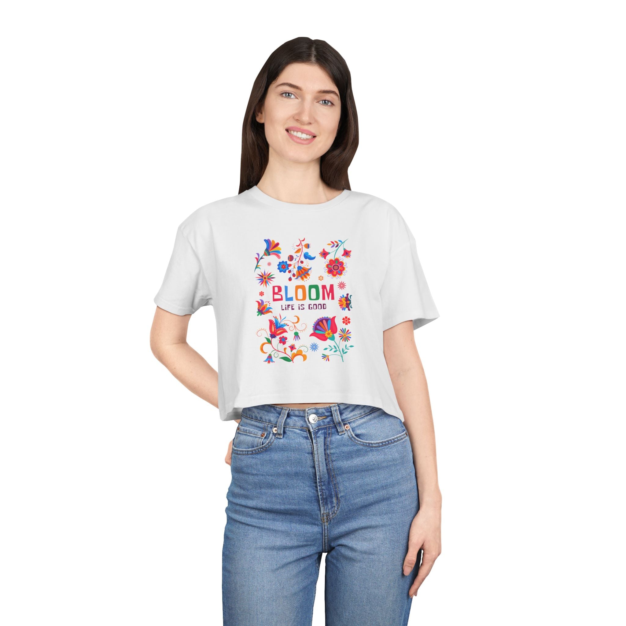 Crop Tee — "Bloom Life Is Good" Floral Graphic Crop Top
