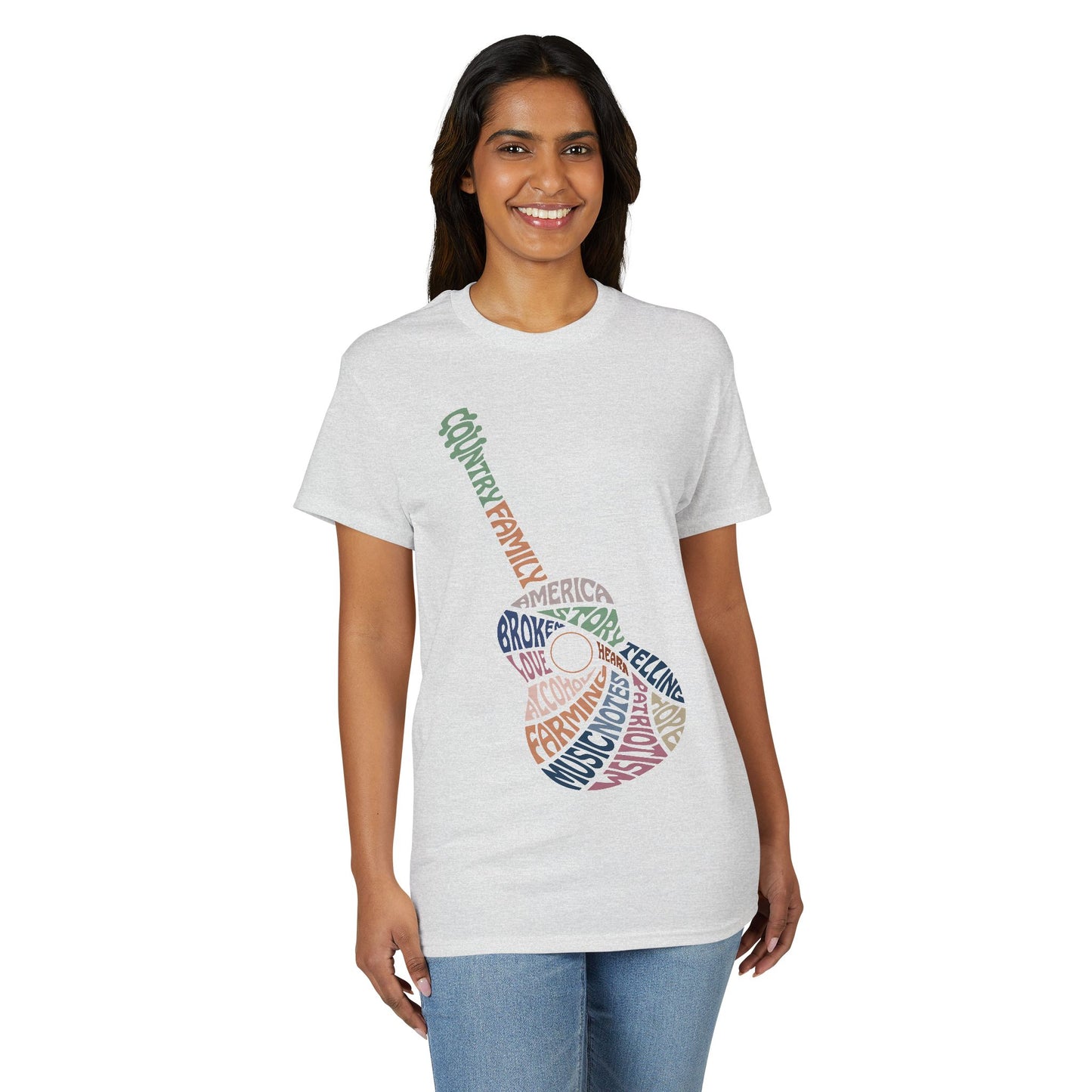 Acoustic Word Art Guitar T-Shirt — Retro Typography Music Tee