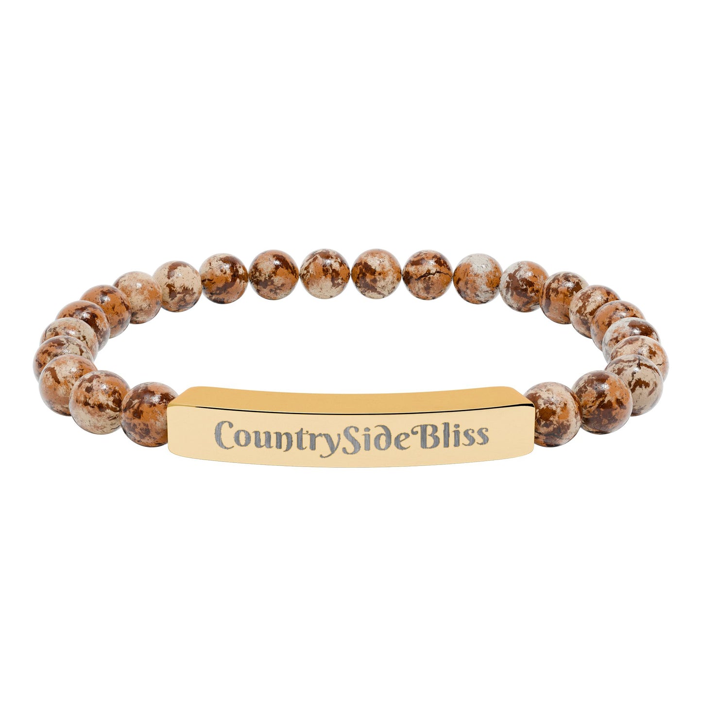 Engravable Natural Stone Bead Bracelet — Personalized Bar Stretch Bracelet