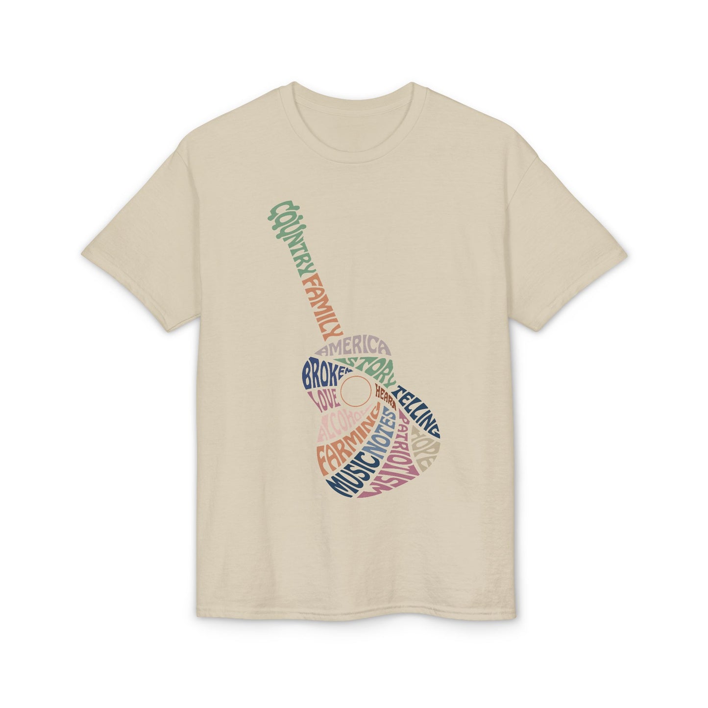 Acoustic Word Art Guitar T-Shirt — Retro Typography Music Tee