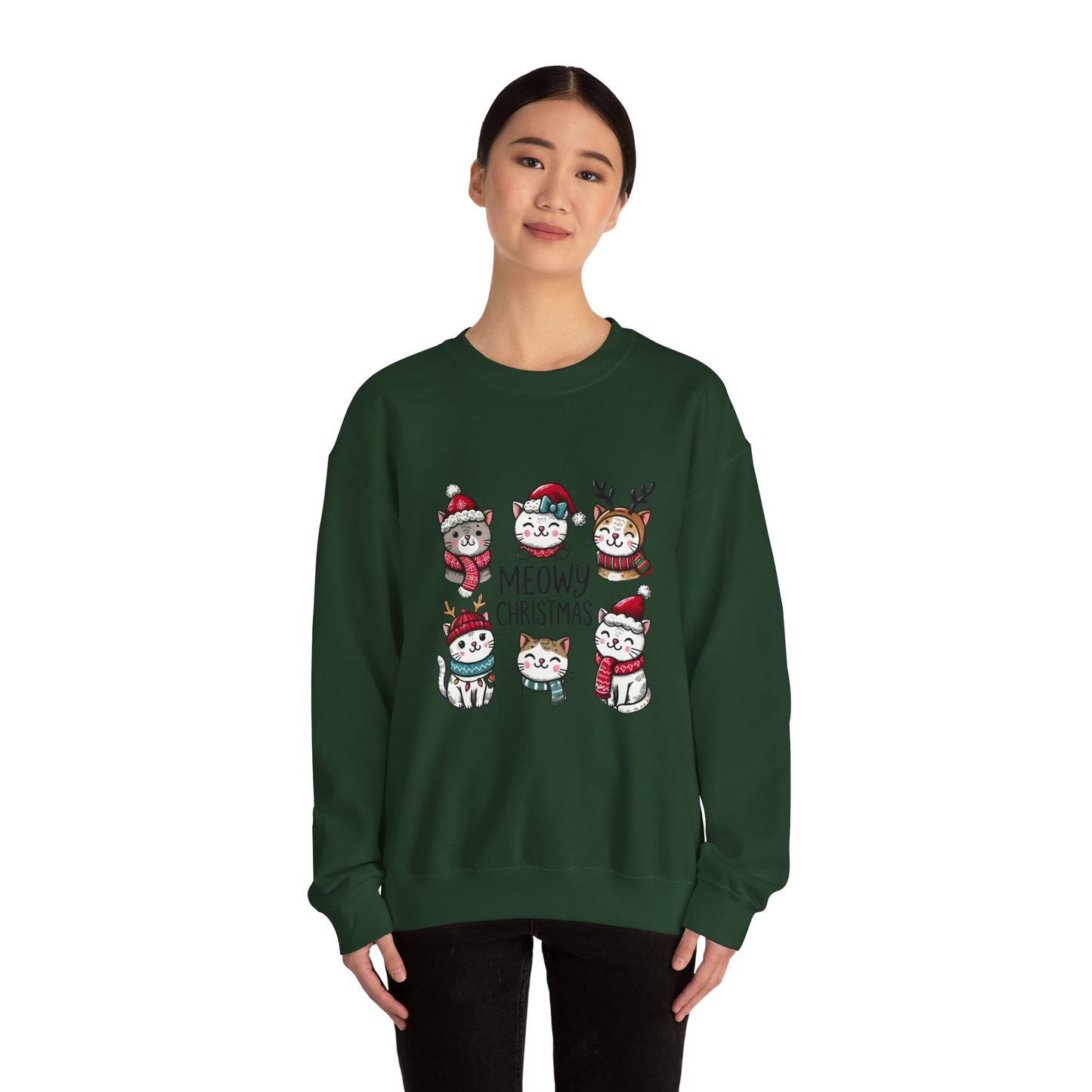 Holiday Sweatshirt — "Meowy Christmas" Cute Cat Crewneck for Cat Lovers