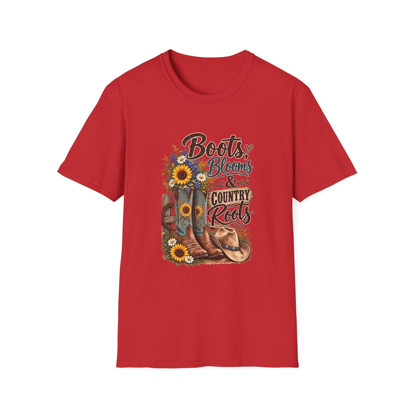 Boots, Blooms & Country Roots T-Shirt — Sunflower Cowboy Boot Graphic Tee