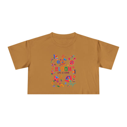 Crop Tee — "Bloom Life Is Good" Floral Graphic Crop Top