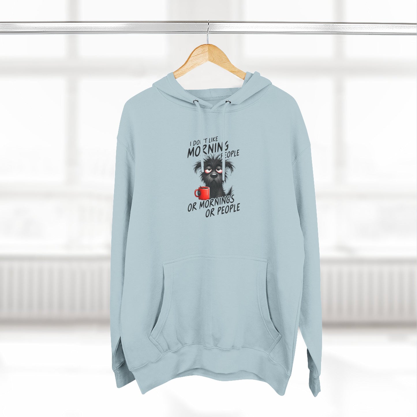 Funny Dog Hoodie – “I Don’t Do Mornings or People” Cute Black Dog Graphic