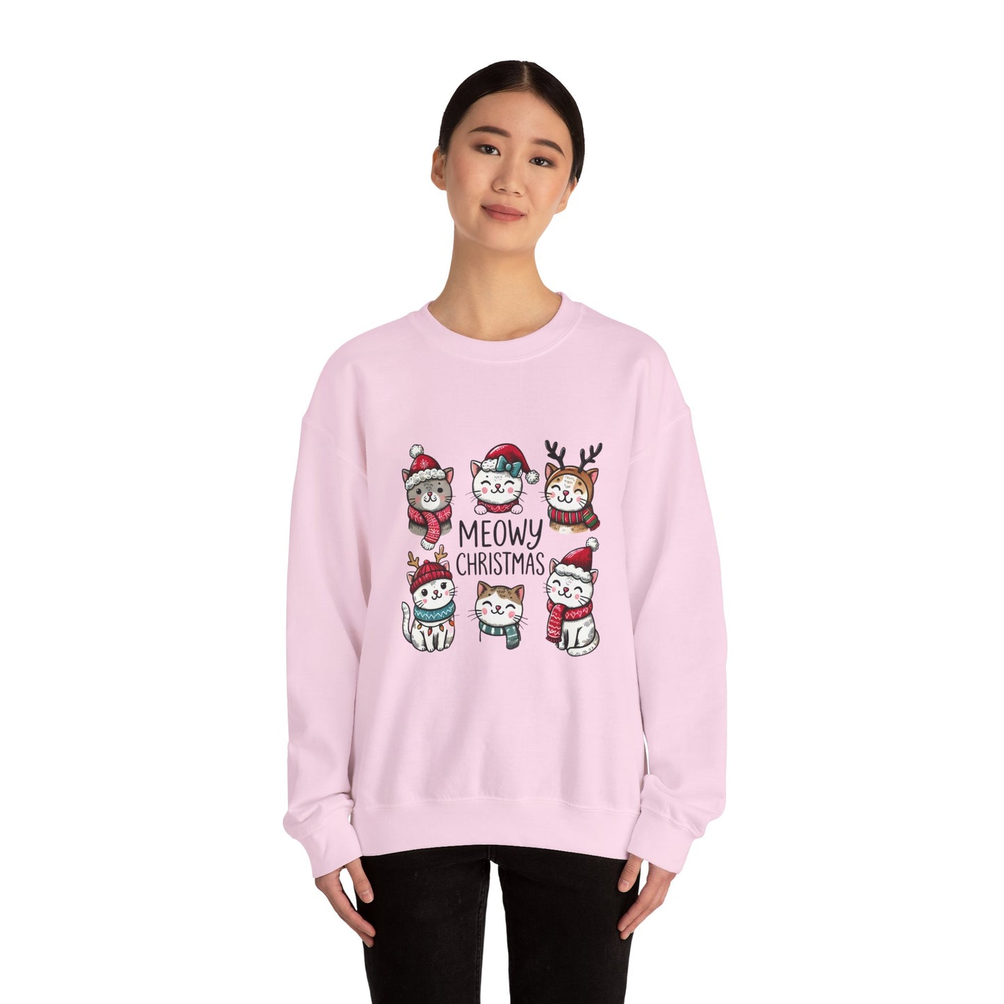 Holiday Sweatshirt — "Meowy Christmas" Cute Cat Crewneck for Cat Lovers