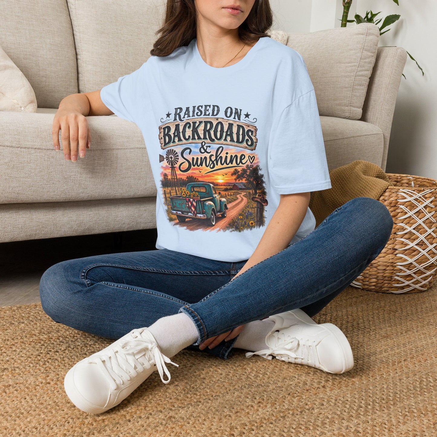 Raised on Backroads & Sunshine T-Shirt — Vintage Country Sunset Tee