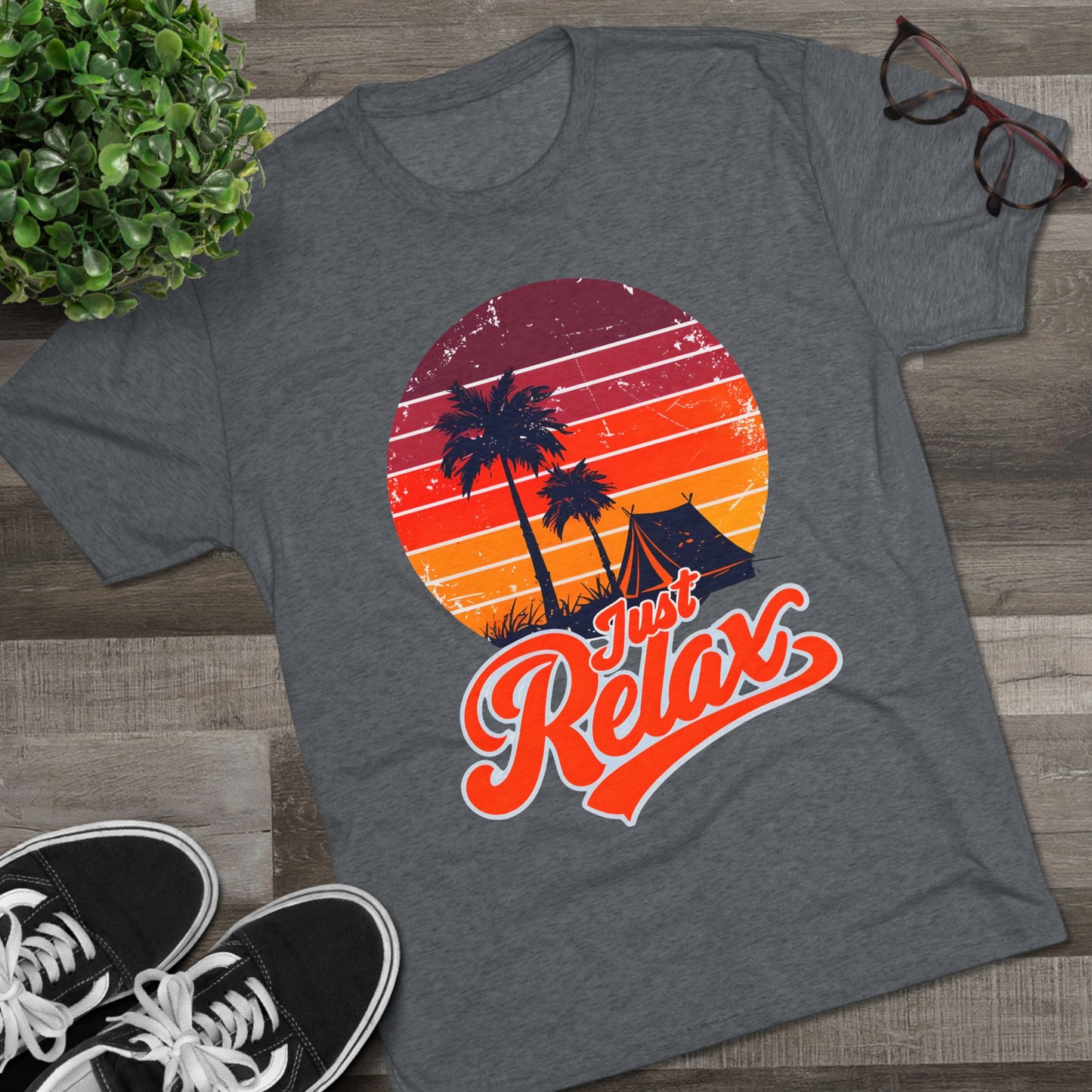 Just Relax Sunset Tee – Retro Palm Beach Vacation T-Shirt