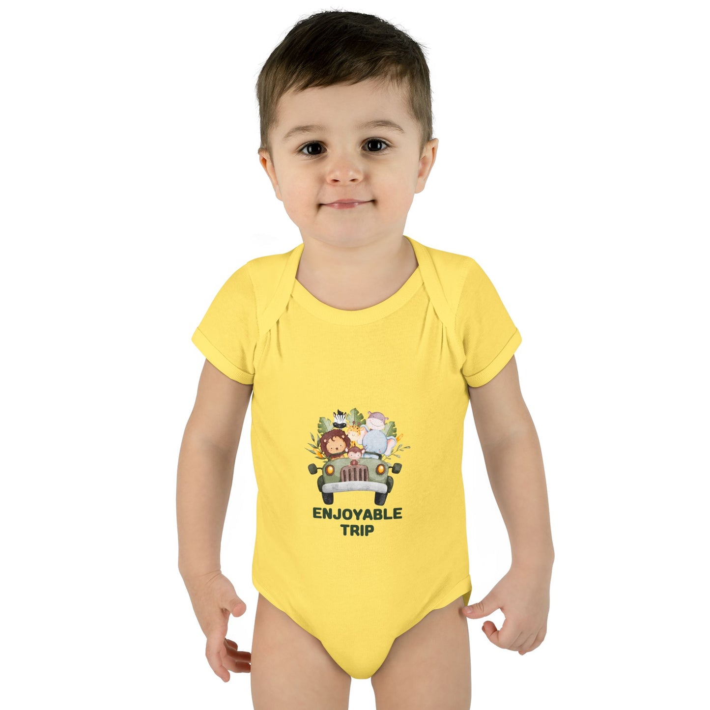 Infant Bodysuit with Enjoyable Trip Zoo Animals Design