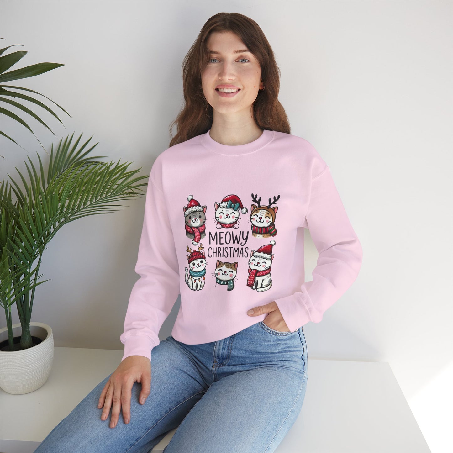 Holiday Sweatshirt — "Meowy Christmas" Cute Cat Crewneck for Cat Lovers
