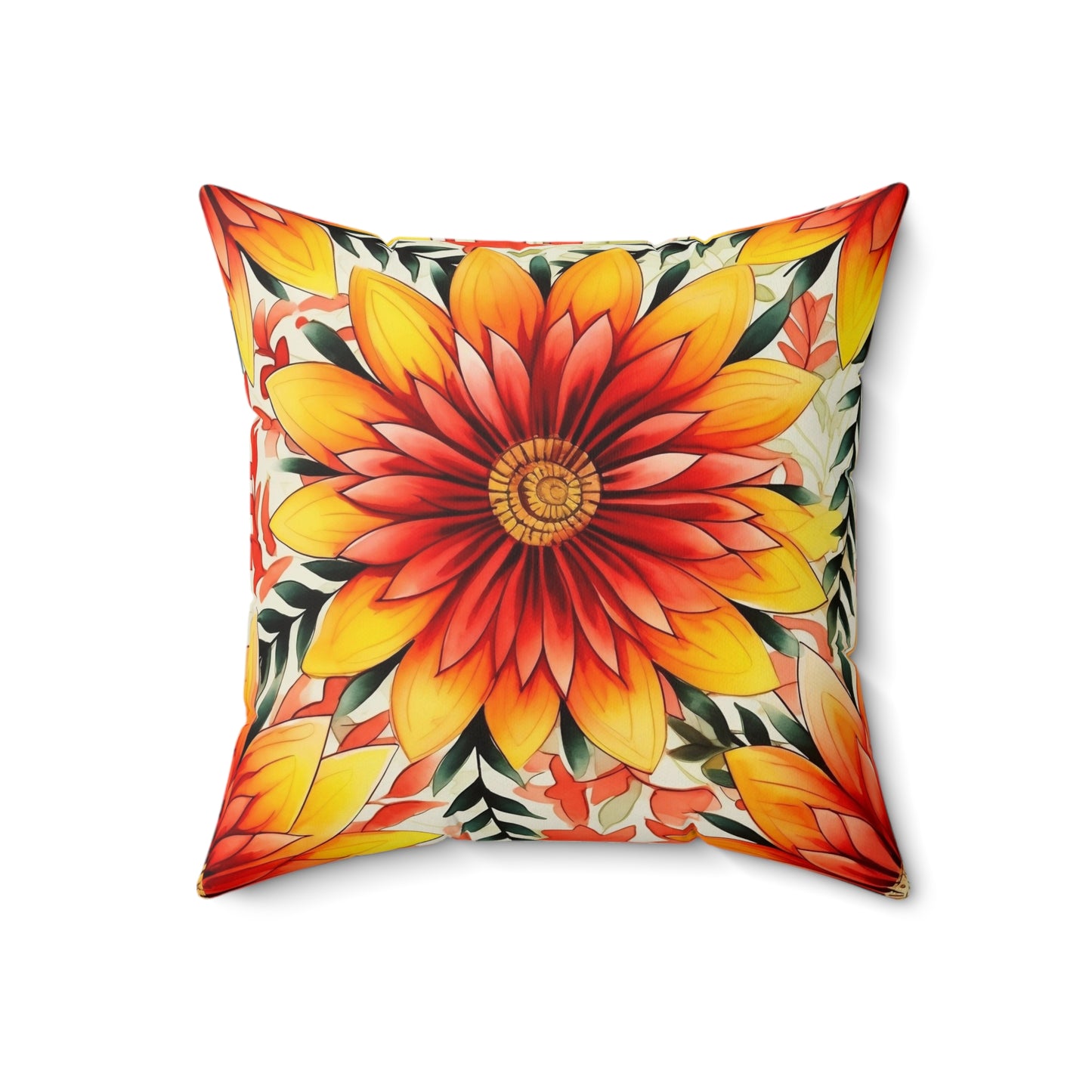 Sunburst Floral Throw Pillow — Vibrant Orange & Yellow Decorative Cushion