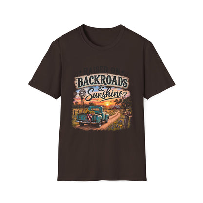 Raised on Backroads & Sunshine T-Shirt — Vintage Country Sunset Tee