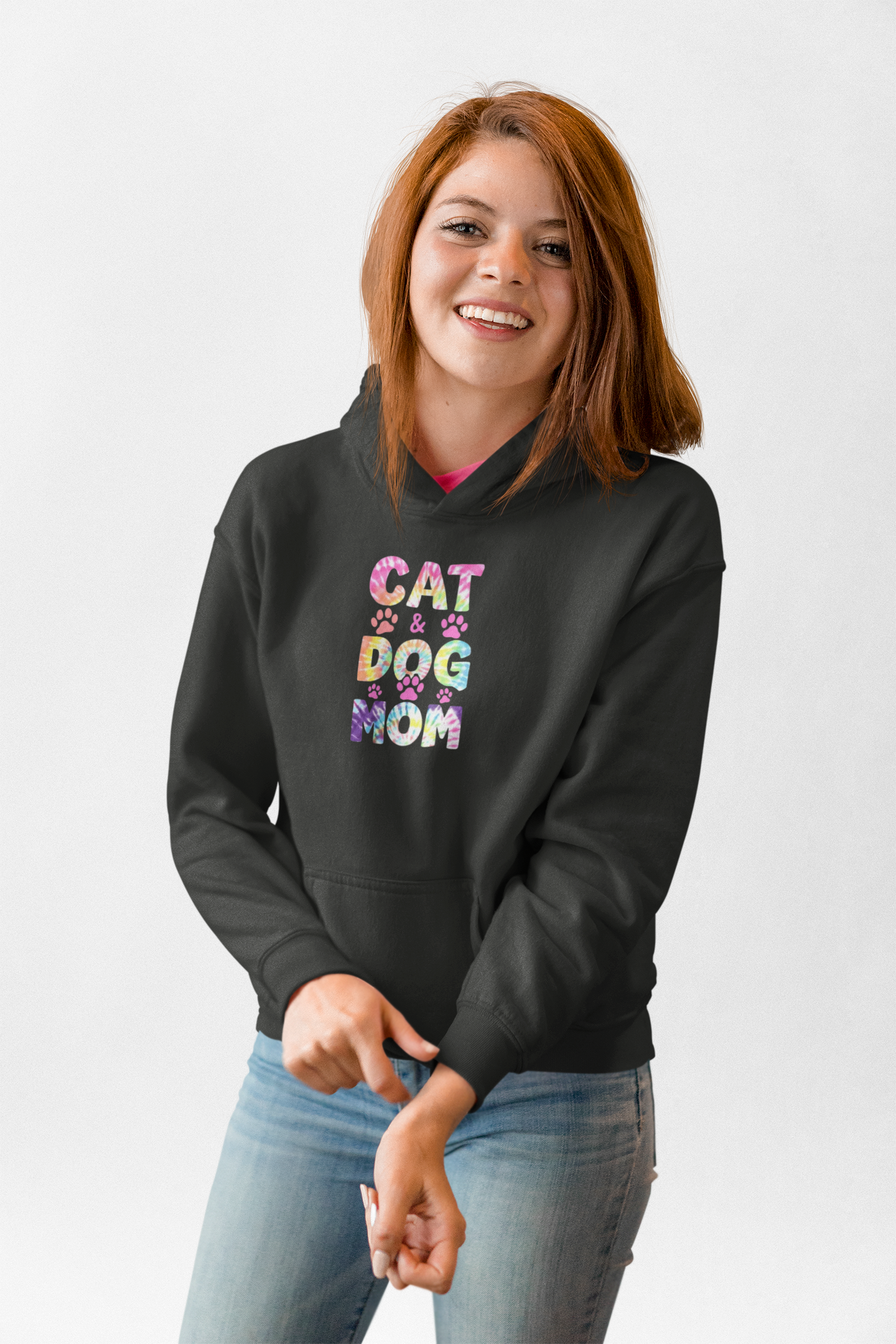 Cat & Dog Mom Hoodie — Floral Paw Print Pet Lover Sweatshirt
