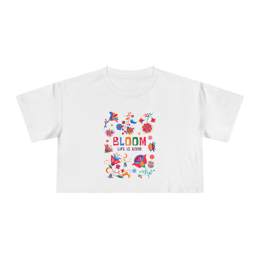 Crop Tee — "Bloom Life Is Good" Floral Graphic Crop Top