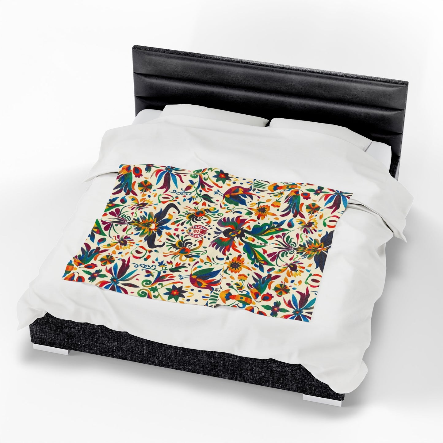 Velveteen Plush Blanket — Colorful Folk Art Floral Throw