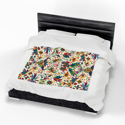 Velveteen Plush Blanket — Colorful Folk Art Floral Throw