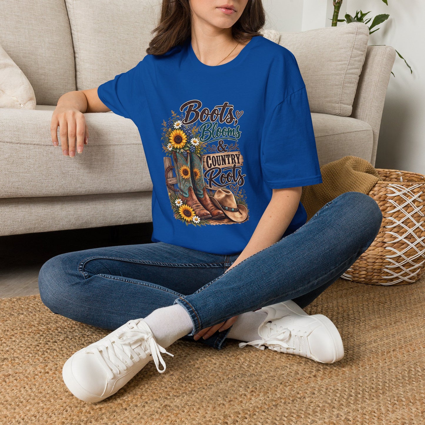 Boots, Blooms & Country Roots T-Shirt — Sunflower Cowboy Boot Graphic Tee
