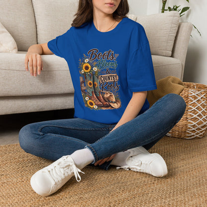 Boots, Blooms & Country Roots T-Shirt — Sunflower Cowboy Boot Graphic Tee