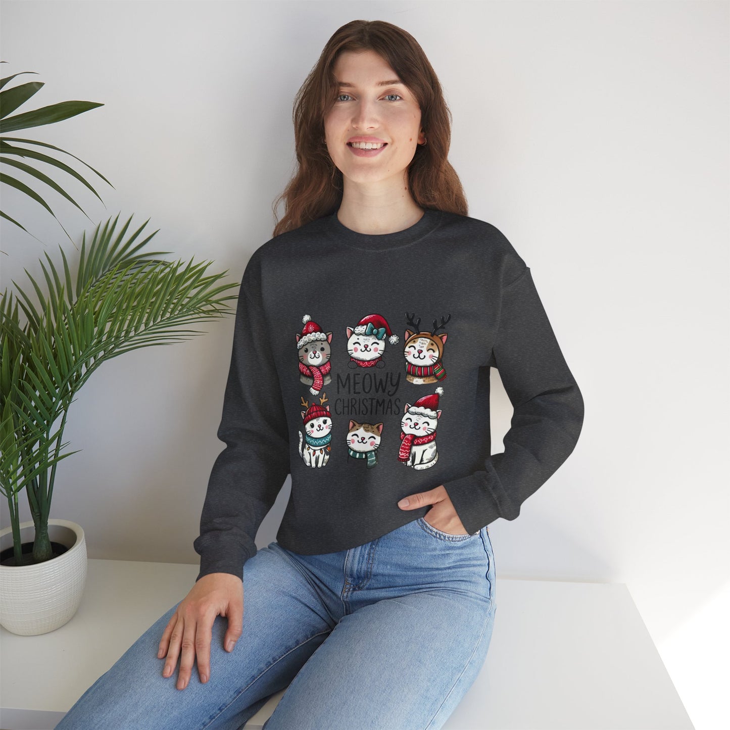 Holiday Sweatshirt — "Meowy Christmas" Cute Cat Crewneck for Cat Lovers