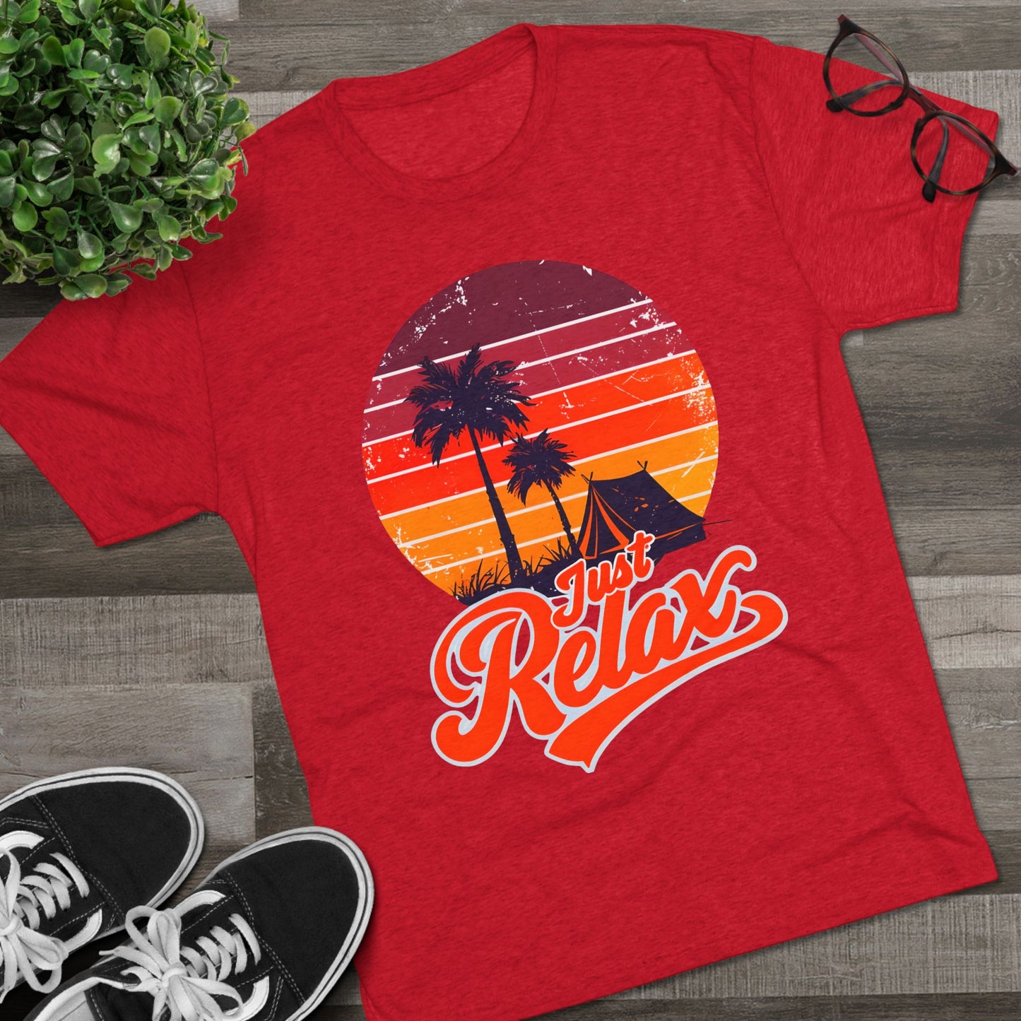 Just Relax Sunset Tee – Retro Palm Beach Vacation T-Shirt