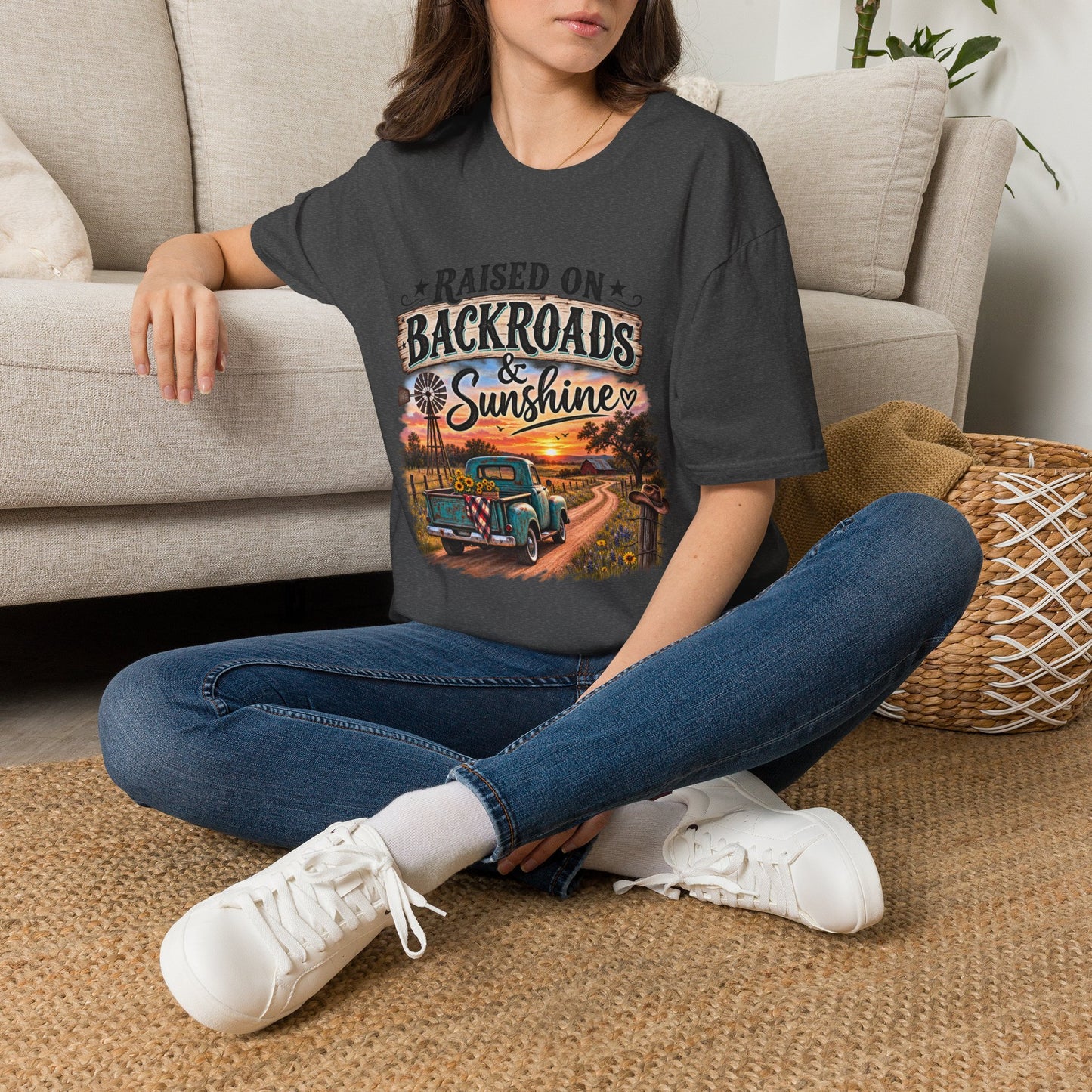 Raised on Backroads & Sunshine T-Shirt — Vintage Country Sunset Tee