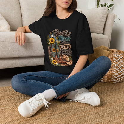 Boots, Blooms & Country Roots T-Shirt — Sunflower Cowboy Boot Graphic Tee