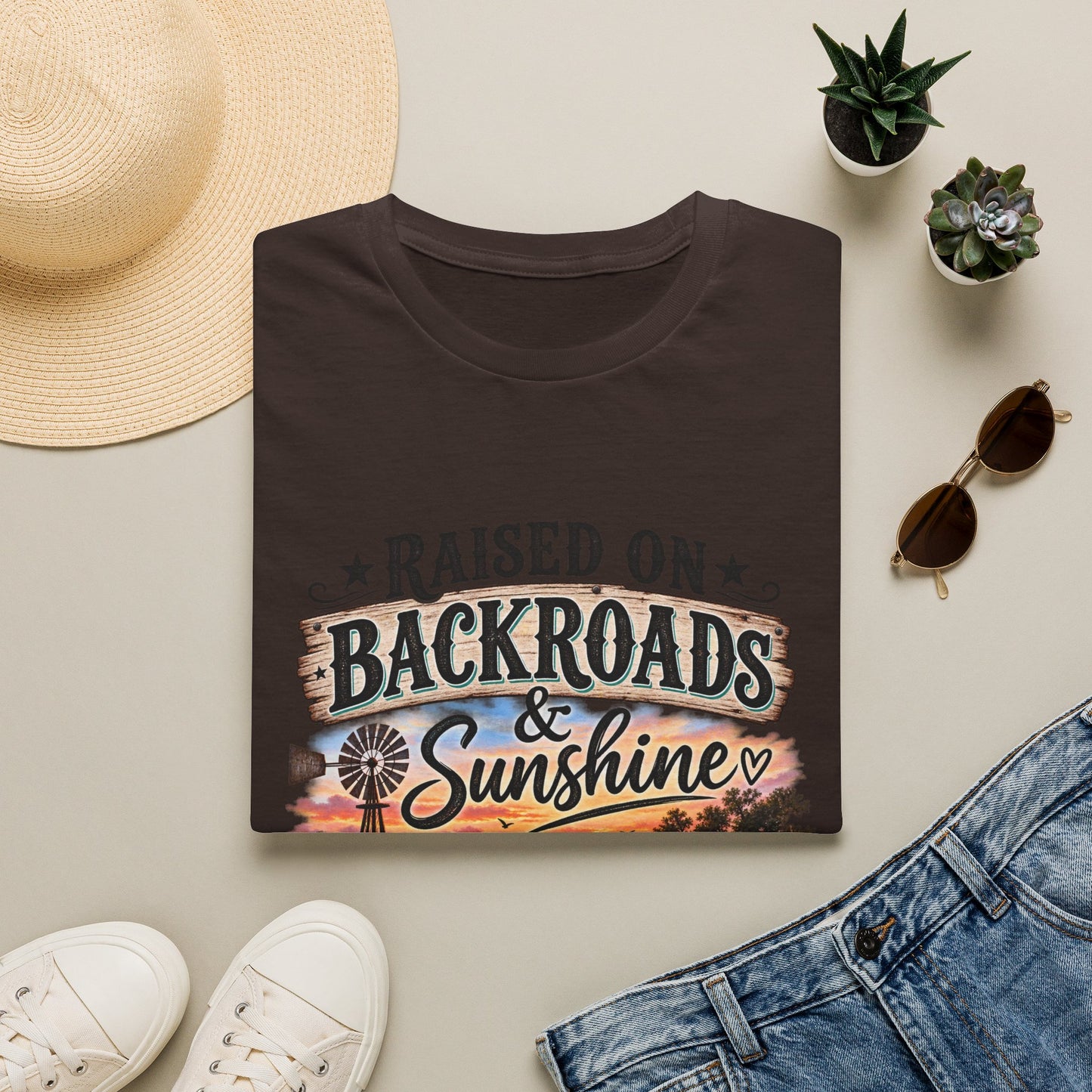 Raised on Backroads & Sunshine T-Shirt — Vintage Country Sunset Tee