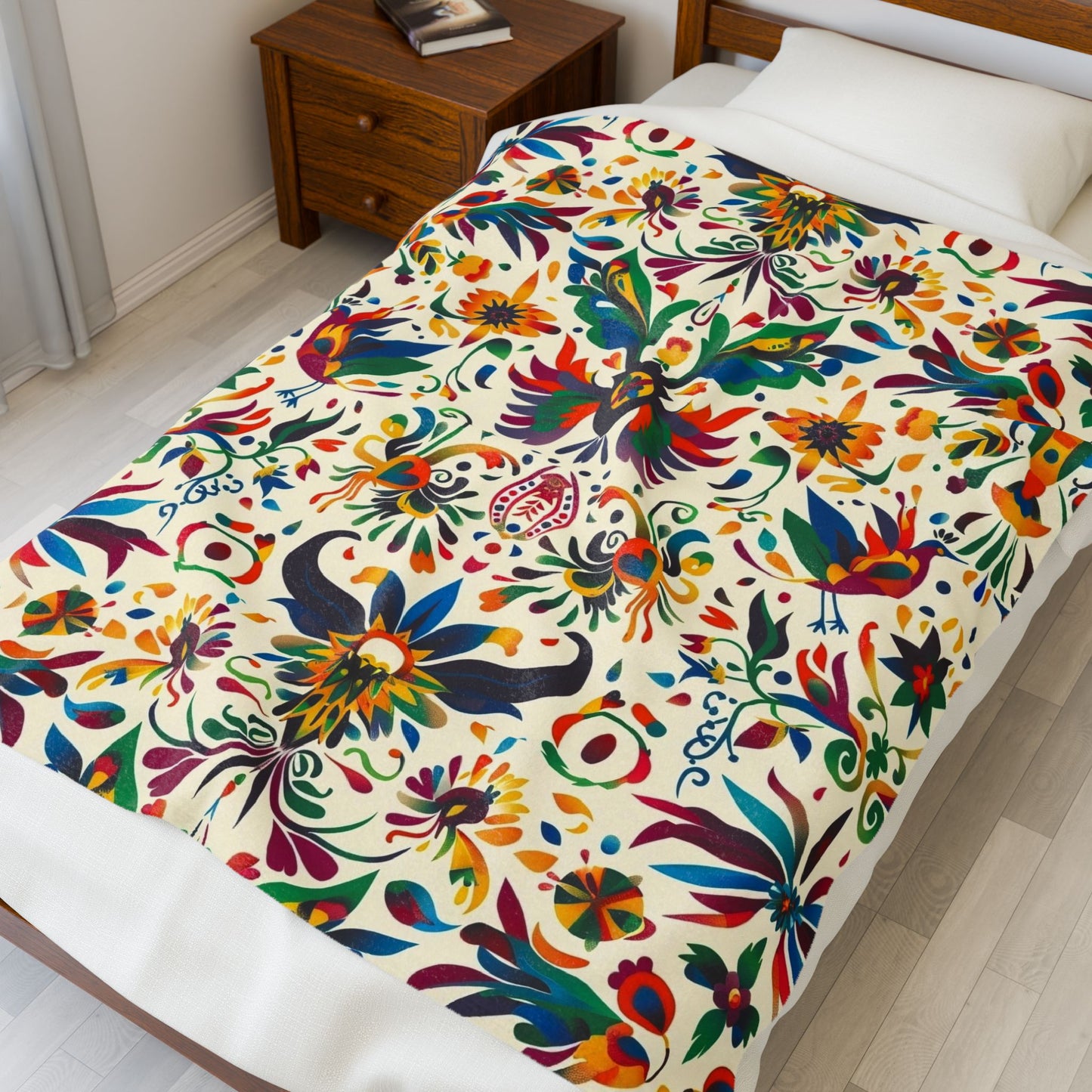 Velveteen Plush Blanket — Colorful Folk Art Floral Throw