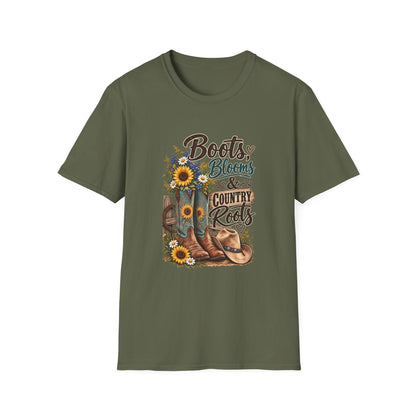 Boots, Blooms & Country Roots T-Shirt — Sunflower Cowboy Boot Graphic Tee