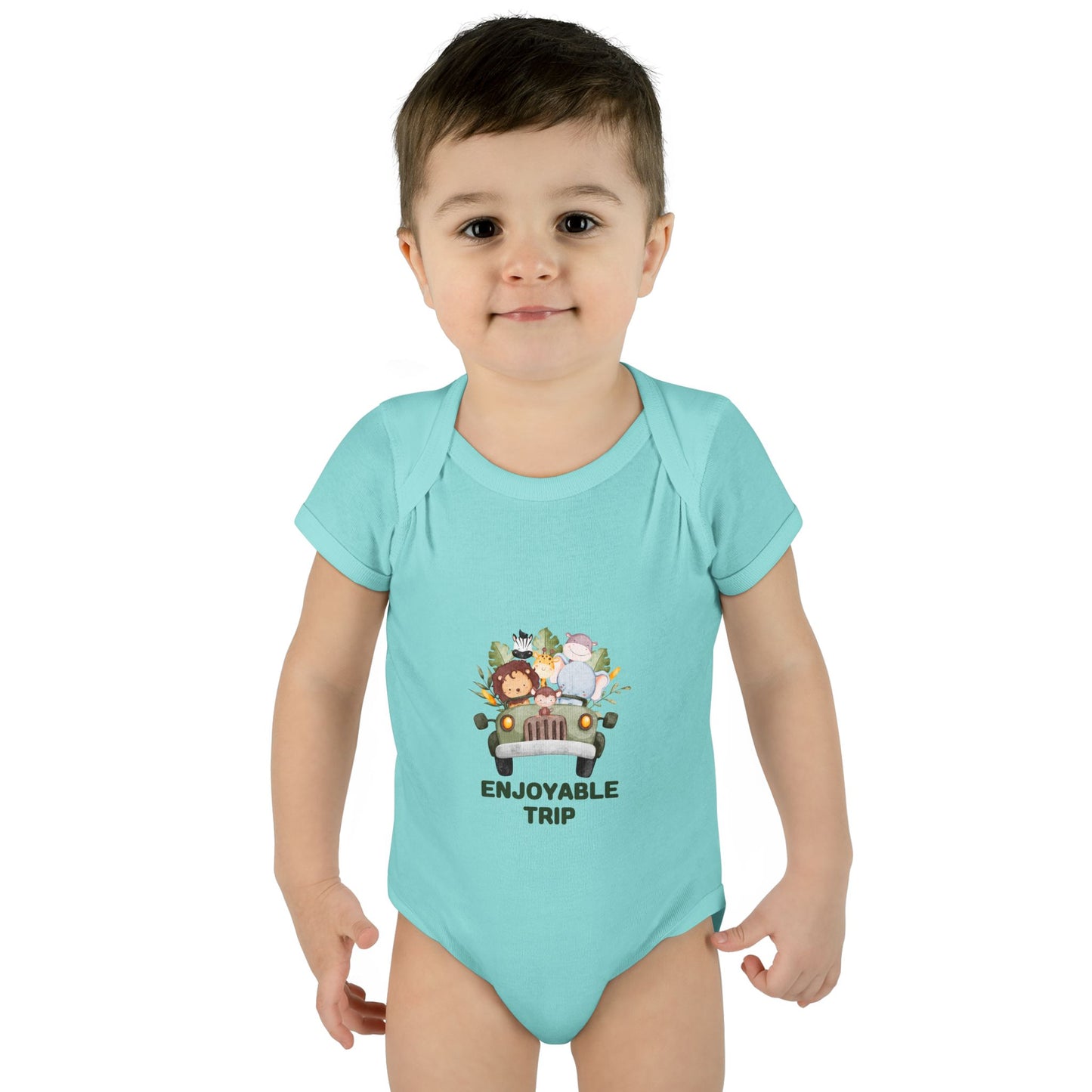 Infant Bodysuit with Enjoyable Trip Zoo Animals Design