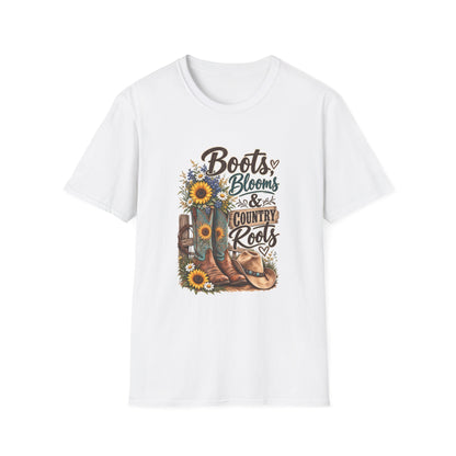 Boots, Blooms & Country Roots T-Shirt — Sunflower Cowboy Boot Graphic Tee