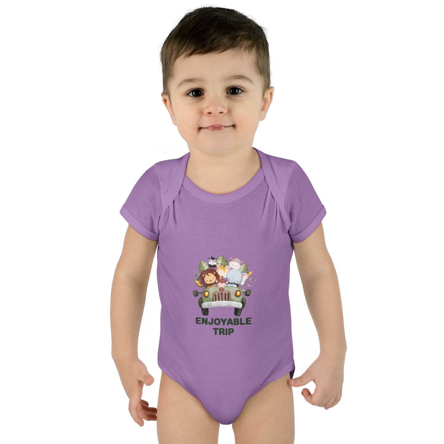 Infant Bodysuit with Enjoyable Trip Zoo Animals Design