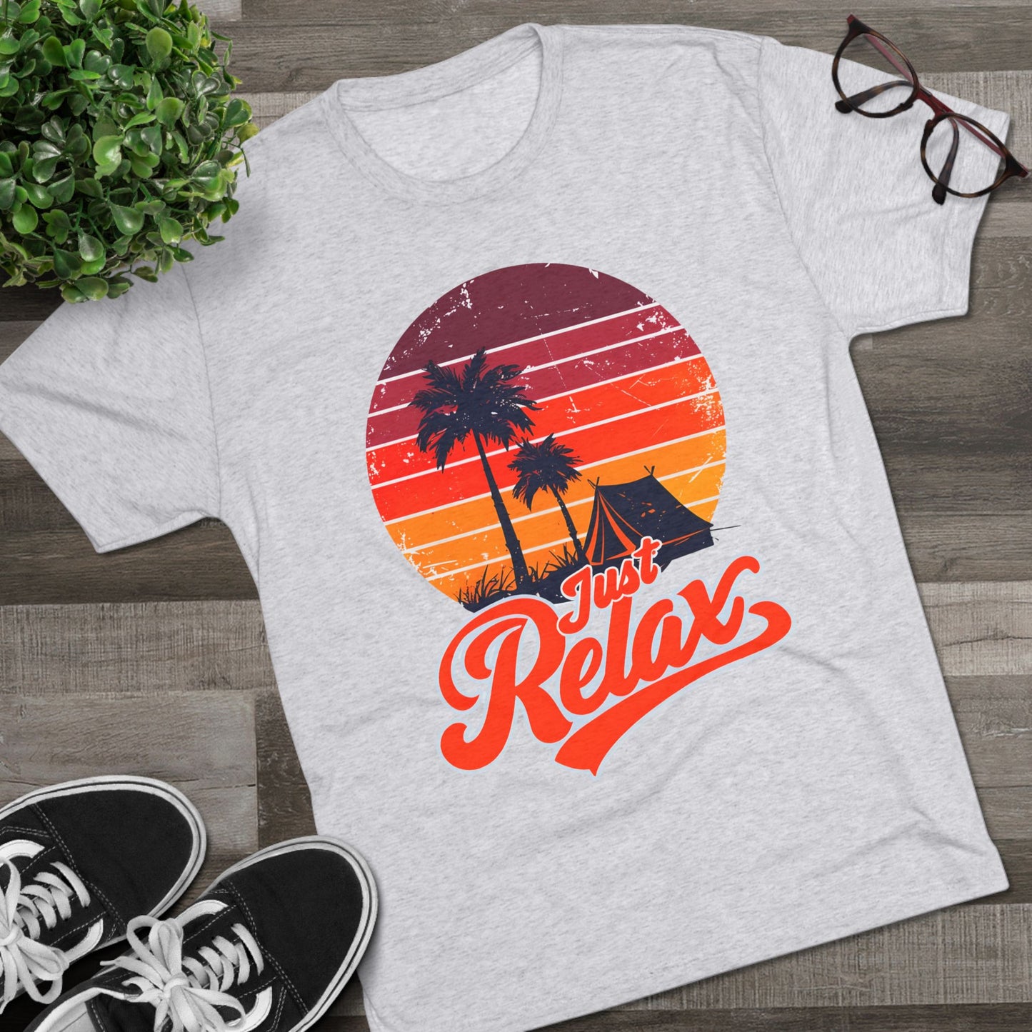 Just Relax Sunset Tee – Retro Palm Beach Vacation T-Shirt