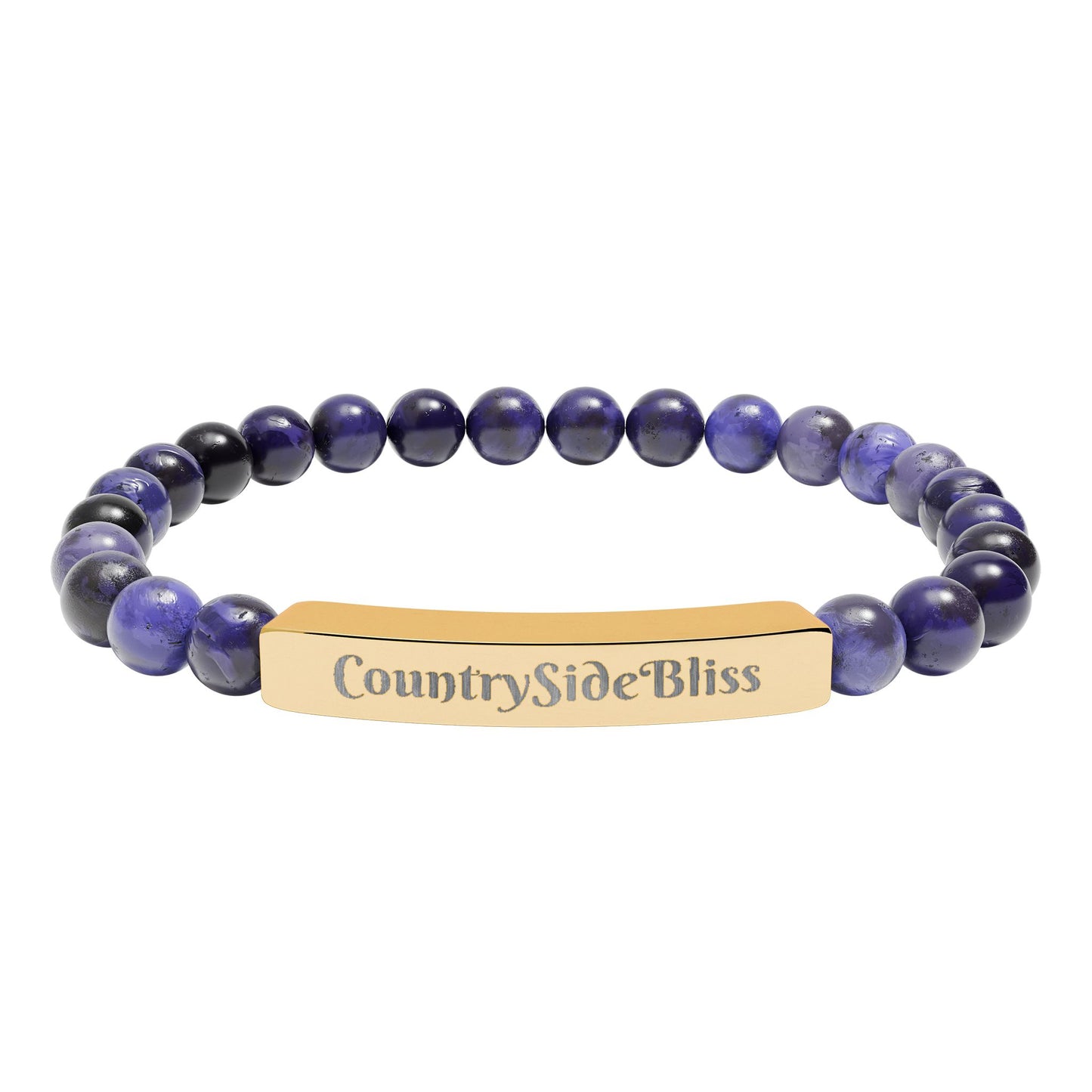 Engravable Natural Stone Bead Bracelet — Personalized Bar Stretch Bracelet