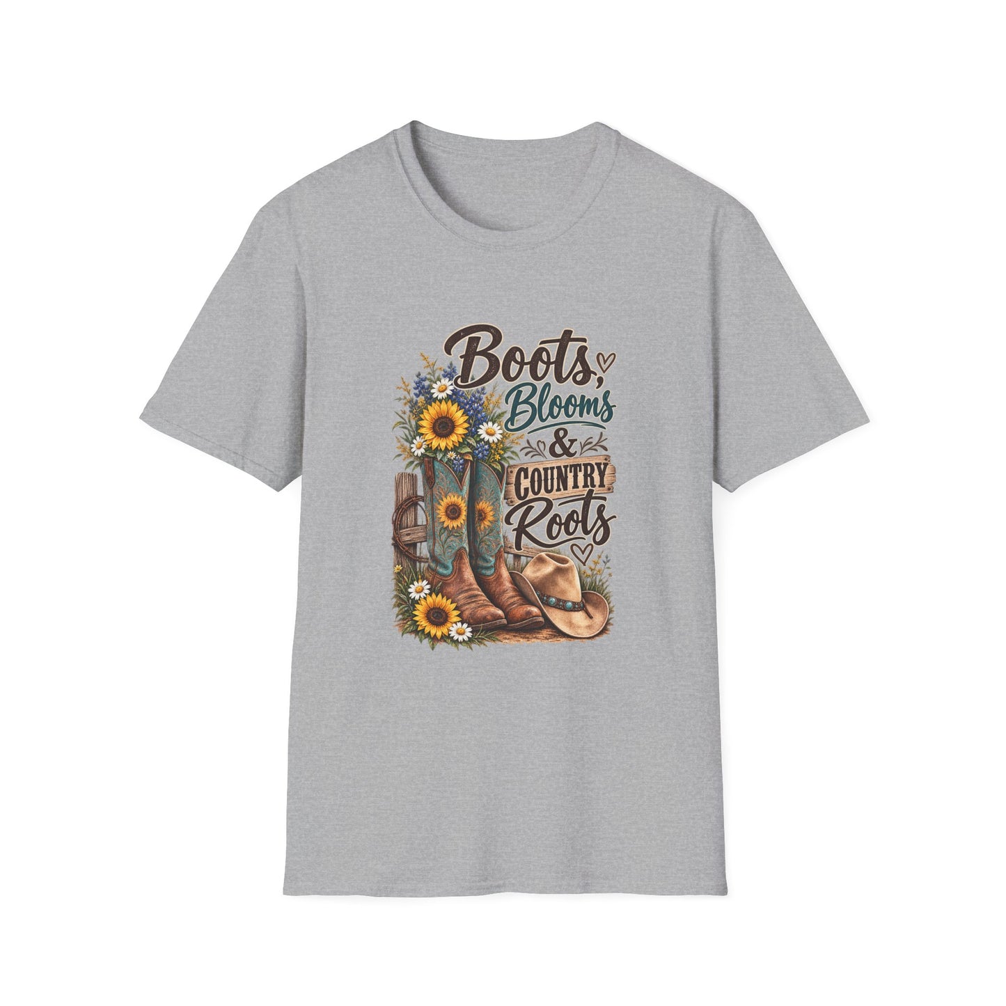 Boots, Blooms & Country Roots T-Shirt — Sunflower Cowboy Boot Graphic Tee