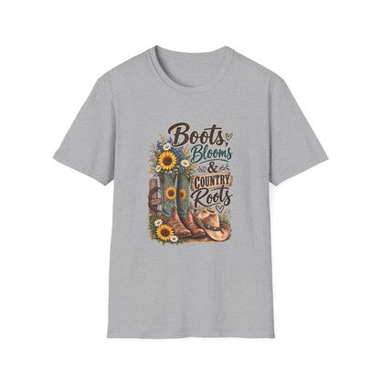 Boots, Blooms & Country Roots T-Shirt — Sunflower Cowboy Boot Graphic Tee