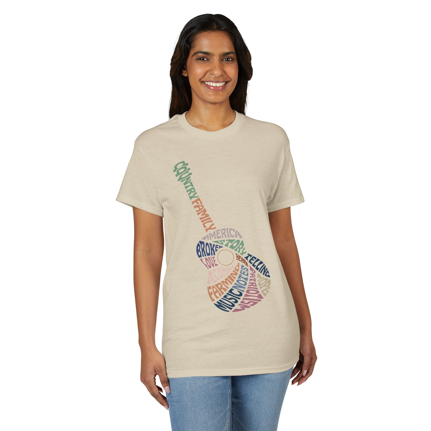 Acoustic Word Art Guitar T-Shirt — Retro Typography Music Tee
