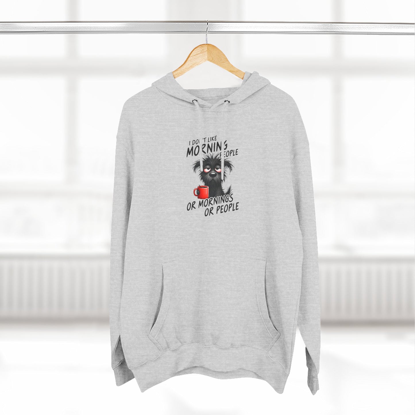 Funny Dog Hoodie – “I Don’t Do Mornings or People” Cute Black Dog Graphic
