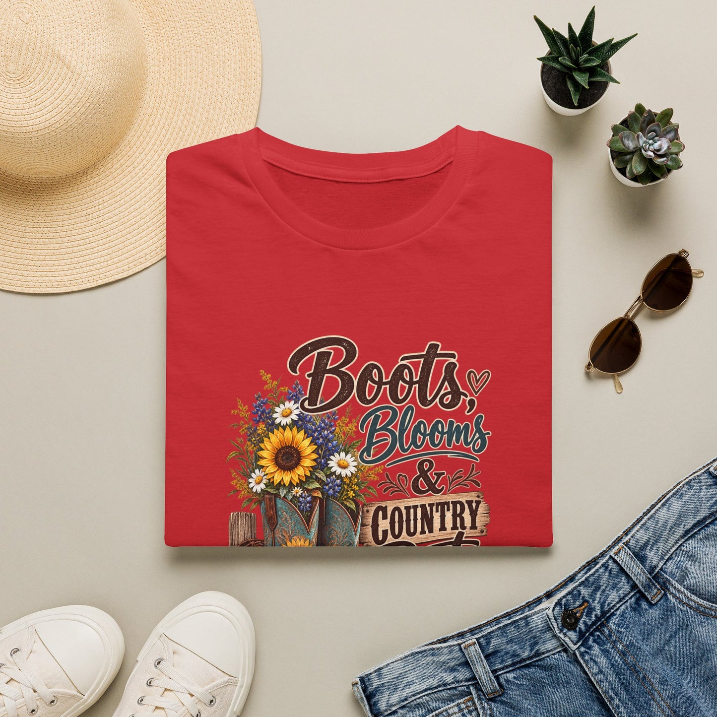 Boots, Blooms & Country Roots T-Shirt — Sunflower Cowboy Boot Graphic Tee